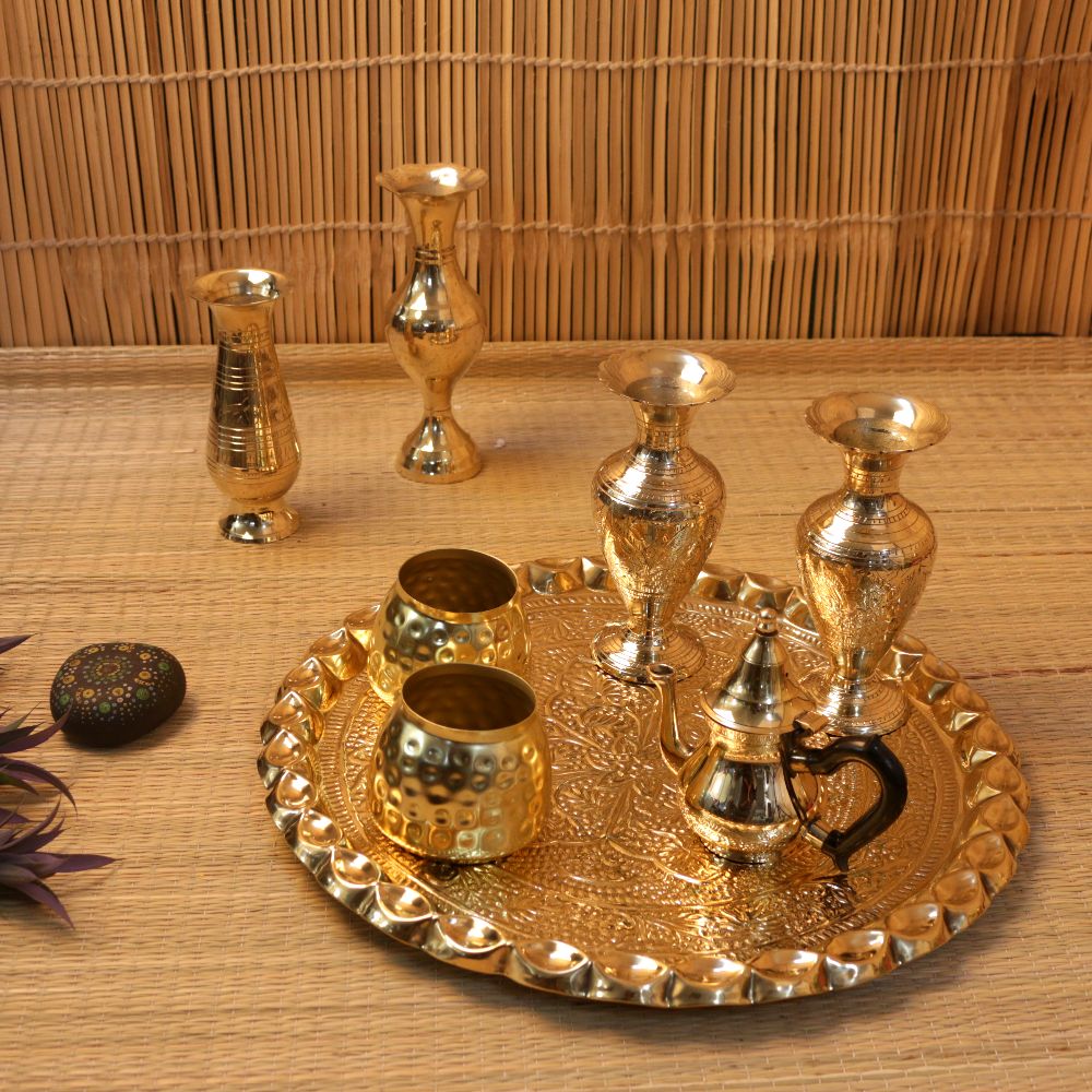 METAL BRASS WITH POLISH TRAY SET OF 10