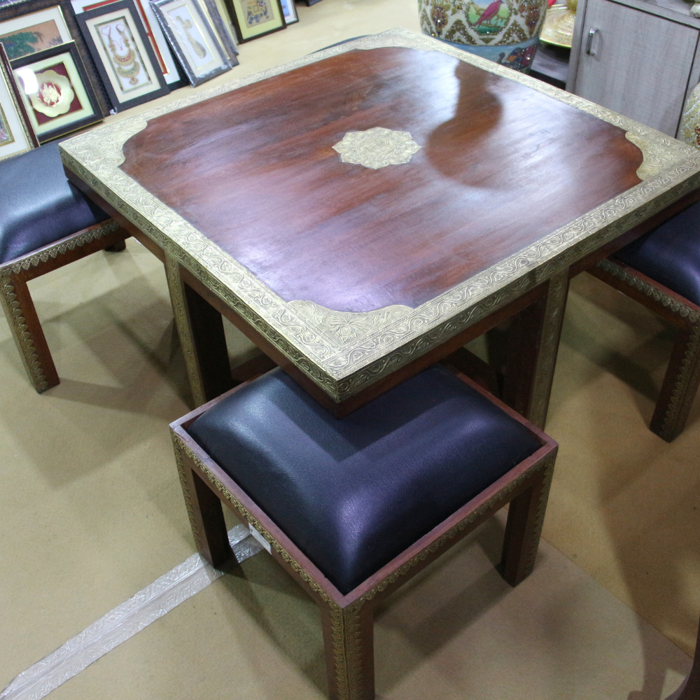 Wooden Coffee Table S/5 Brass & Regzine Ftd - 5