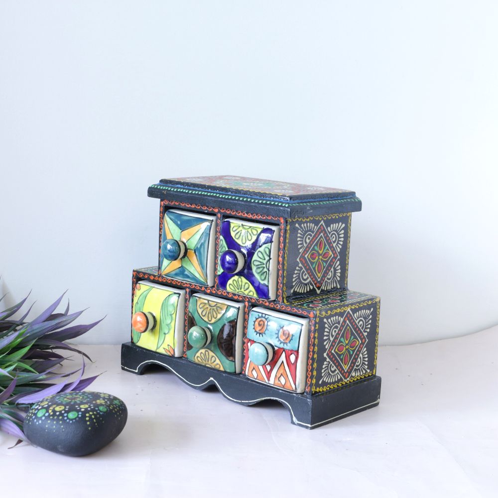 BLUE POTTERY 5 DRAWER - 4