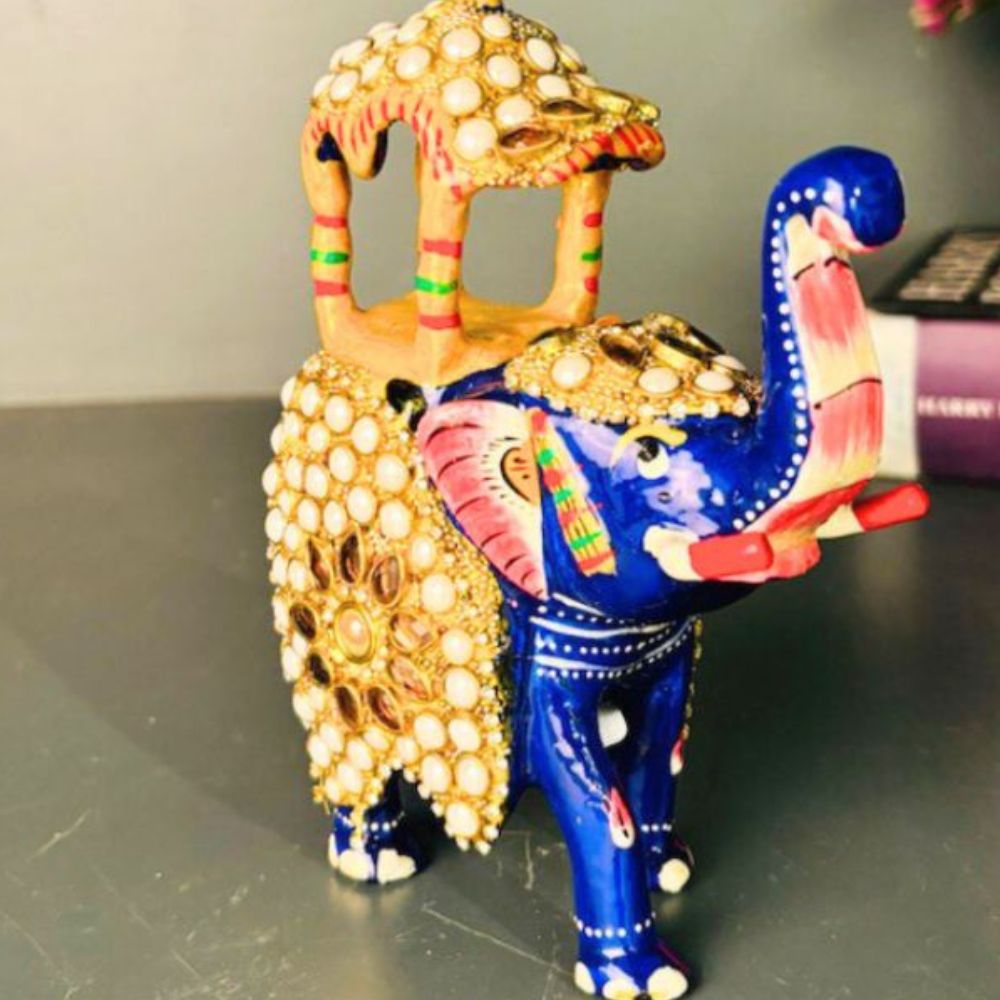 Metal Stone Ambabari Elephant 6'' - 3