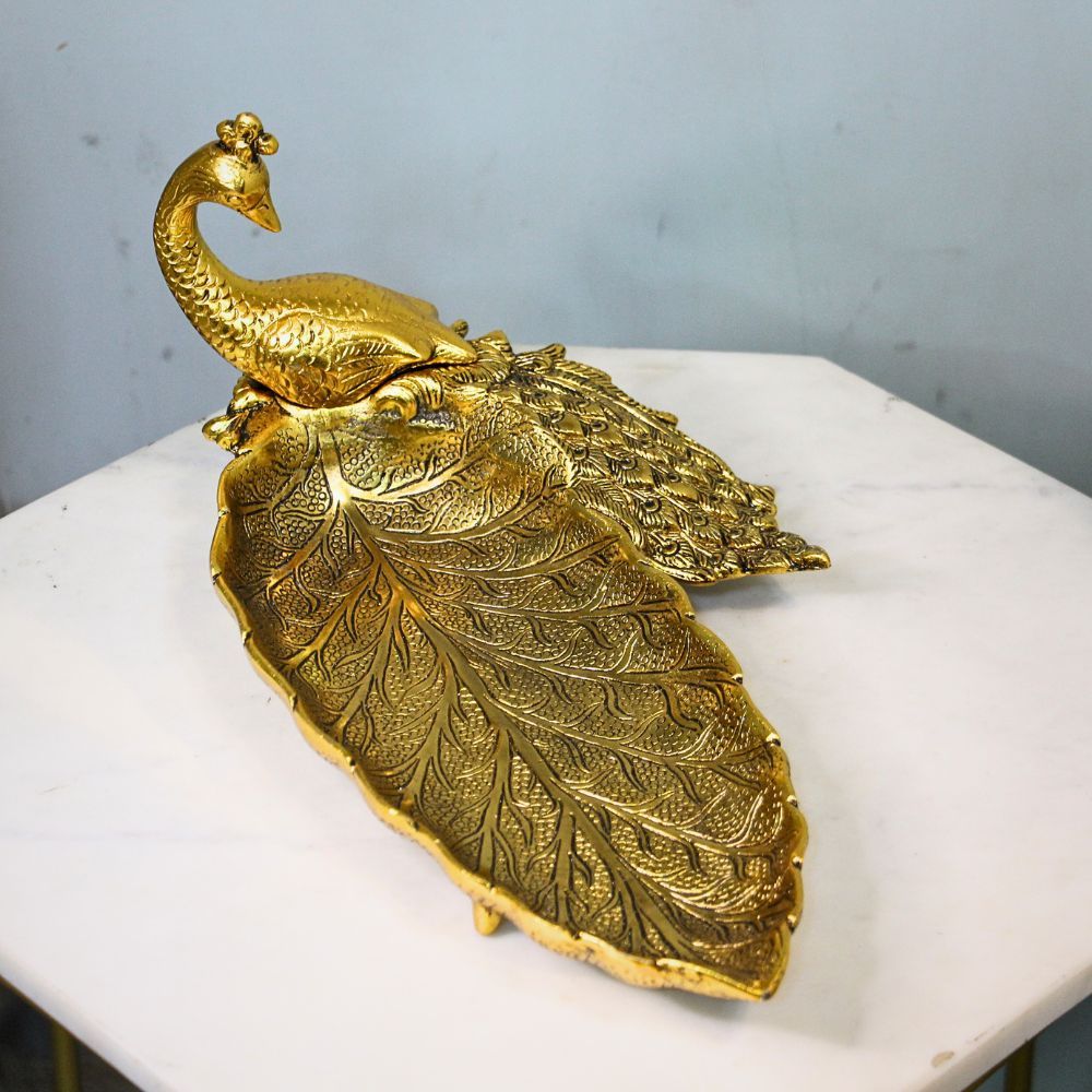 Metal Peacock Plate Golden - 5
