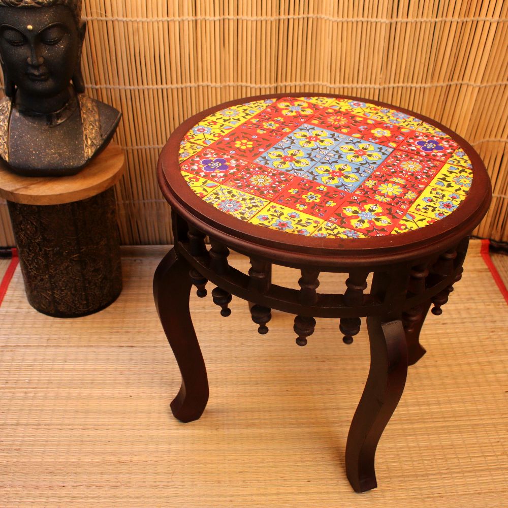 Wooden Printed Lattu Stool 18*18*18