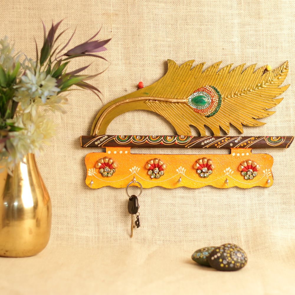 Buy Elegant wooden kundan peacock feather key stand Interior