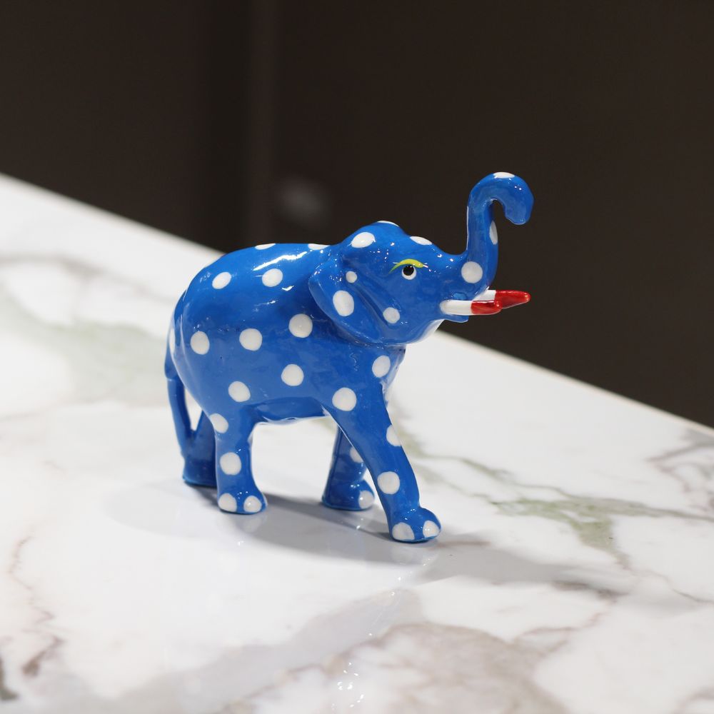 Metal Elephant Blue Pottery Painting 5'' - 4