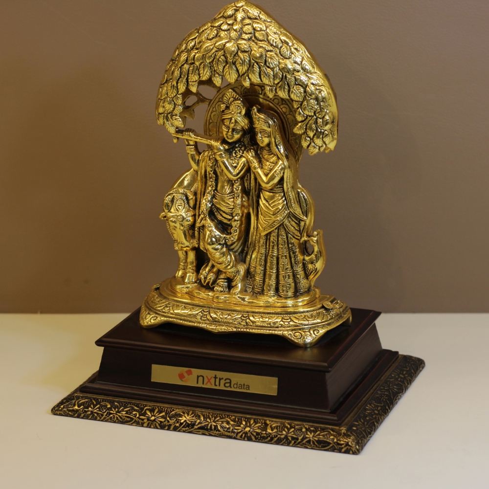 Radha Krishna Tree On Wood Base - 3