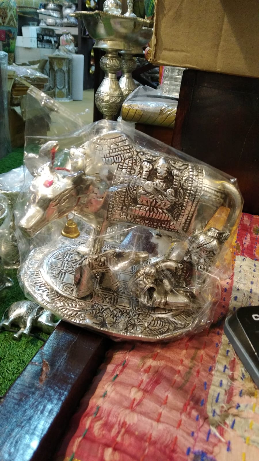 Metal Cow With Krishna Med
