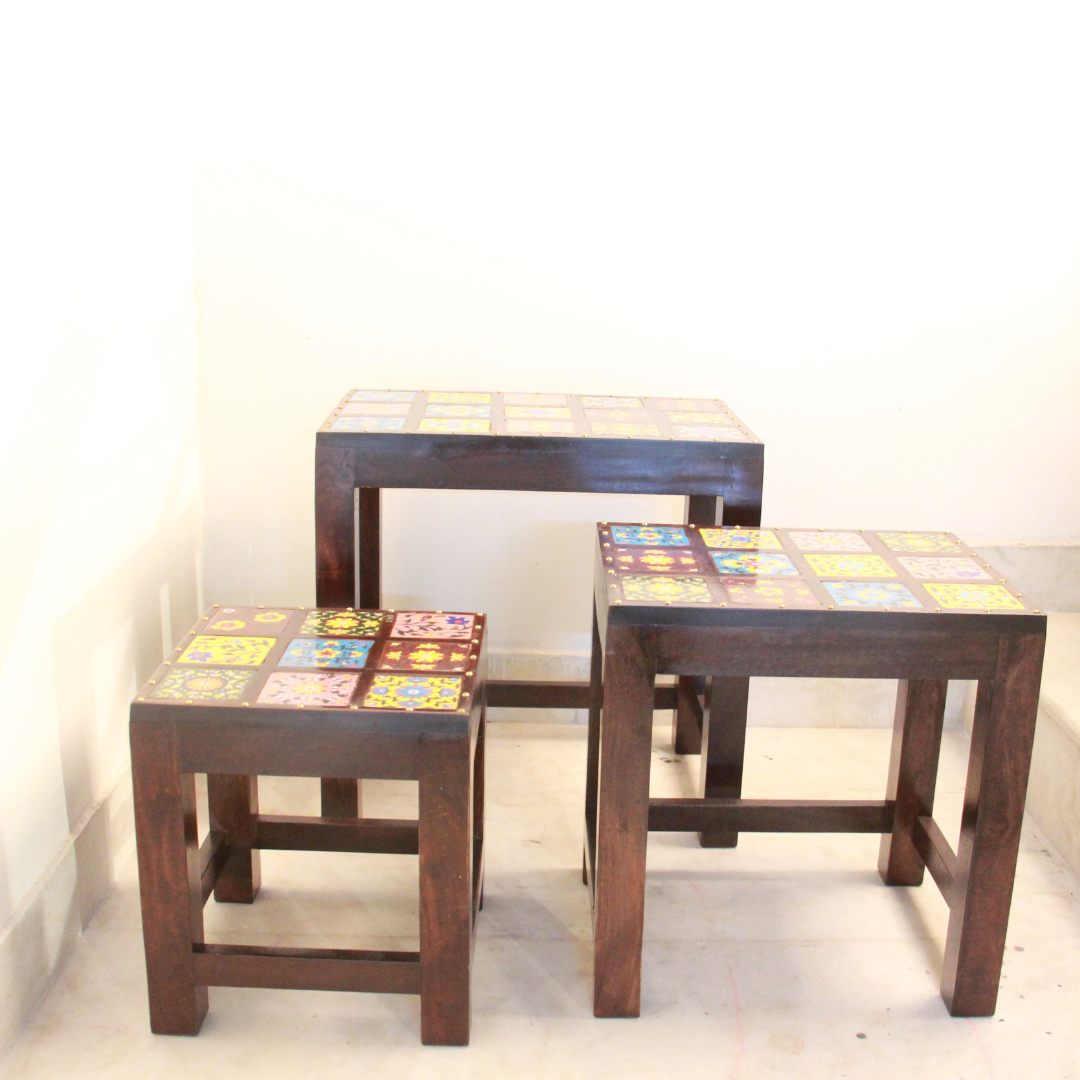 CERAMIC TILE STOOL S/3