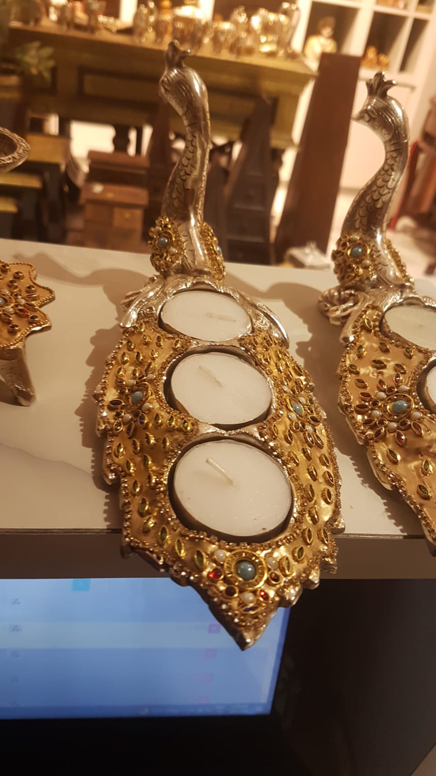 Peacock Candle Single Golden WORK