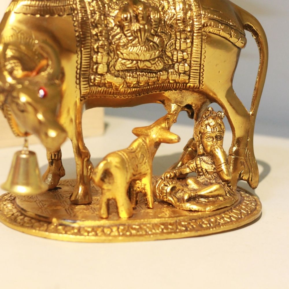 Big Metal Cow With Krishna - 4