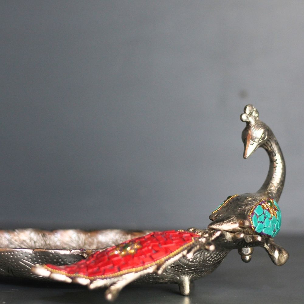 Metal Stone Peacock Plate - 3