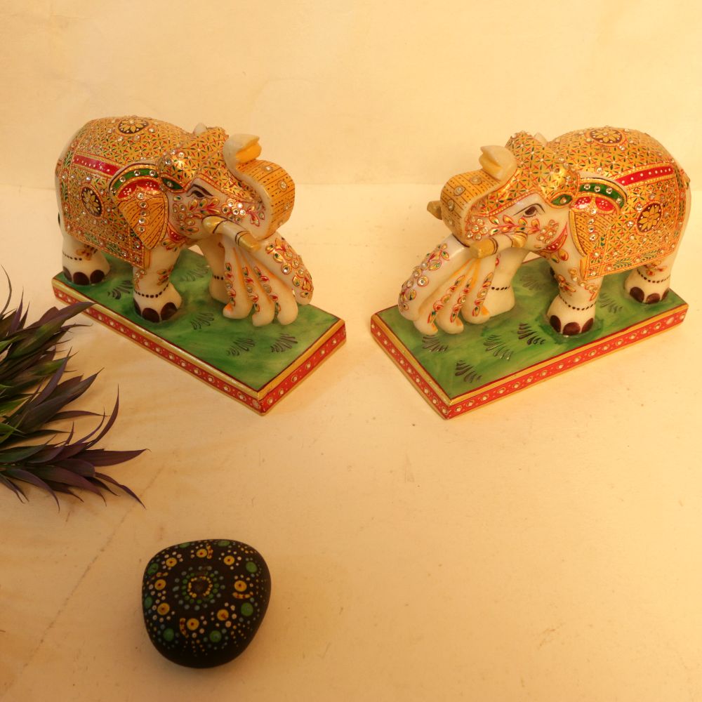 Marble Elephant Statue Pair