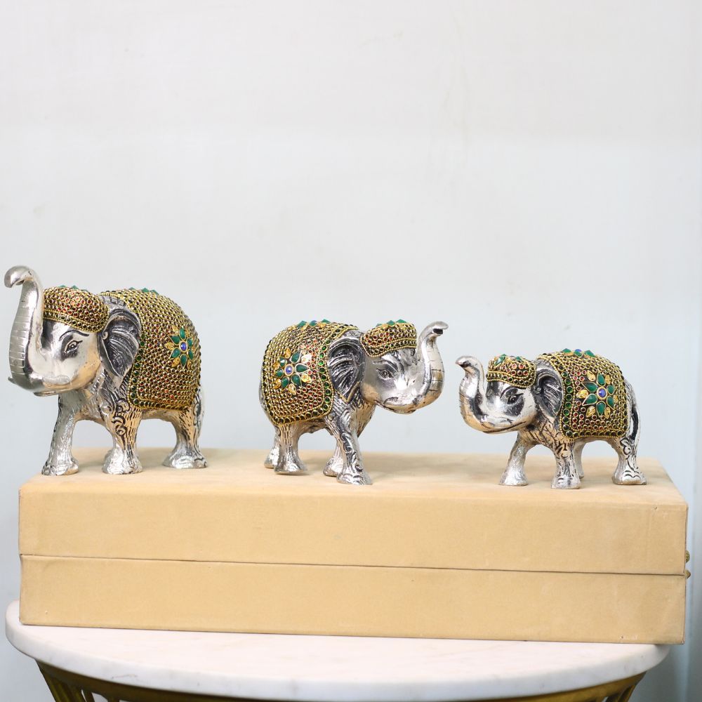 Metal Stone Elephant S/3 With Box - 4