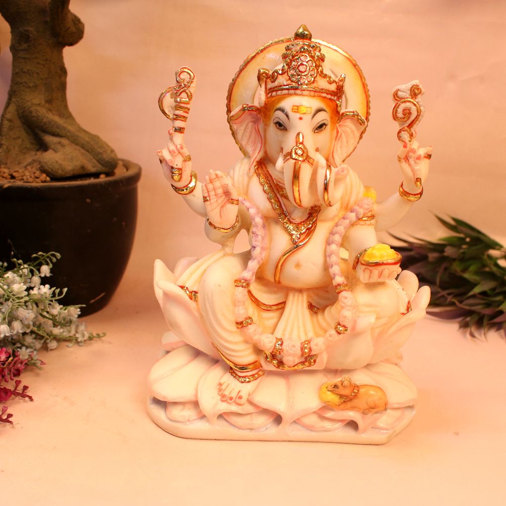 Resin White Printed Ganesh Ji 10 ''