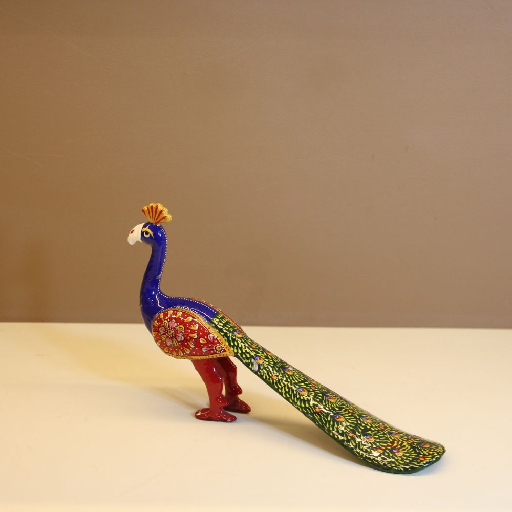Handcrafted Metal Mina Decorative Long Peacock 6''