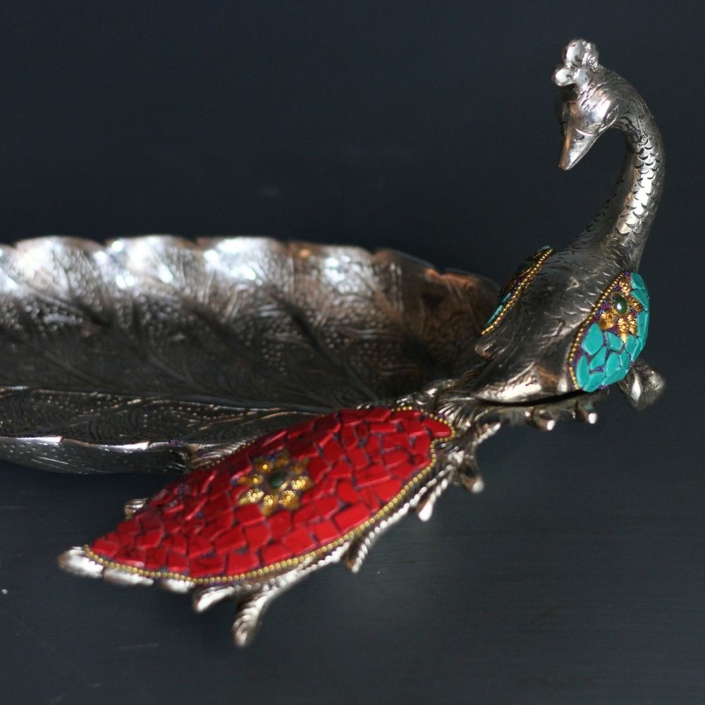 Metal Stone Peacock Plate - 4