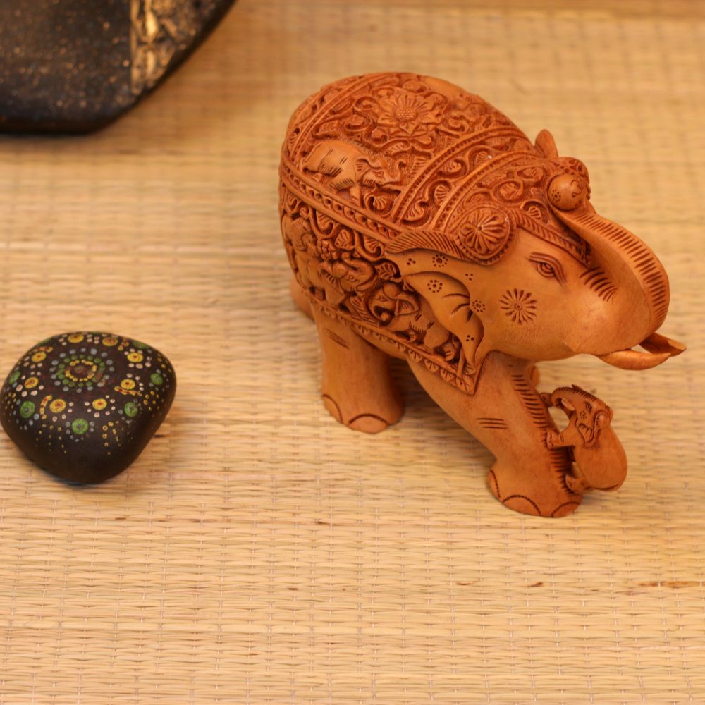 Wooden Elephant With Calf