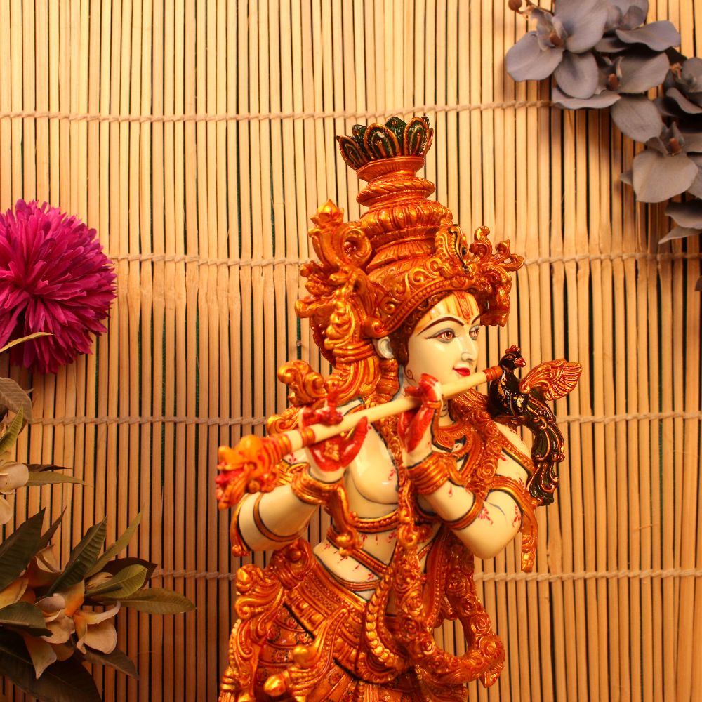 Resin Standing Krishna With Bansuri - 4