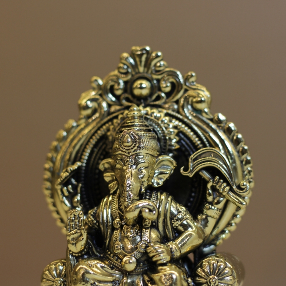 Brass Antique Singasan Ganesh - 3