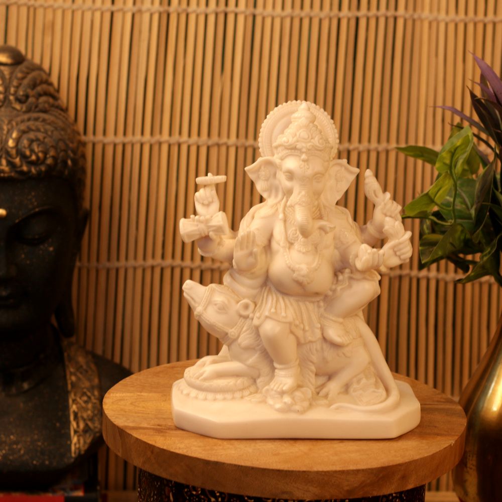MARBLE CARVED GANESH JI ON MOOSHAK 8