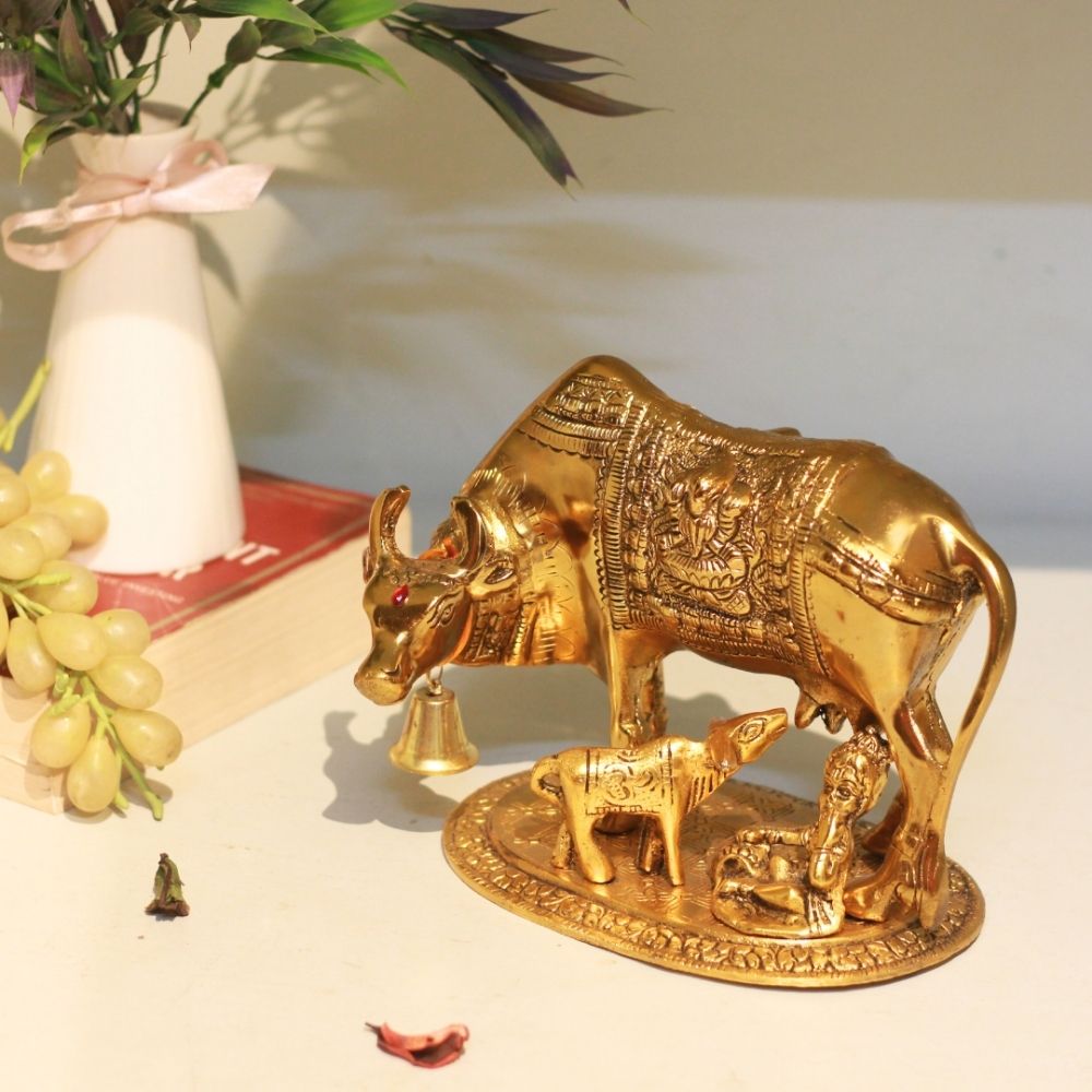Big Metal Cow With Krishna - 5