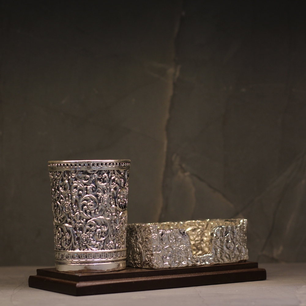 Pen Stand Card Holder Clad Silver - 5