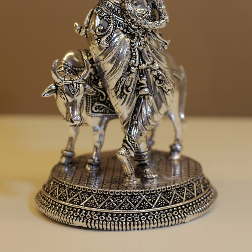 Brass Standing Krishna Cow - 4