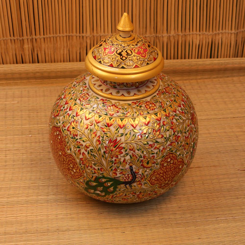 MARBLE MATKI WITH GOLDEN PAINT