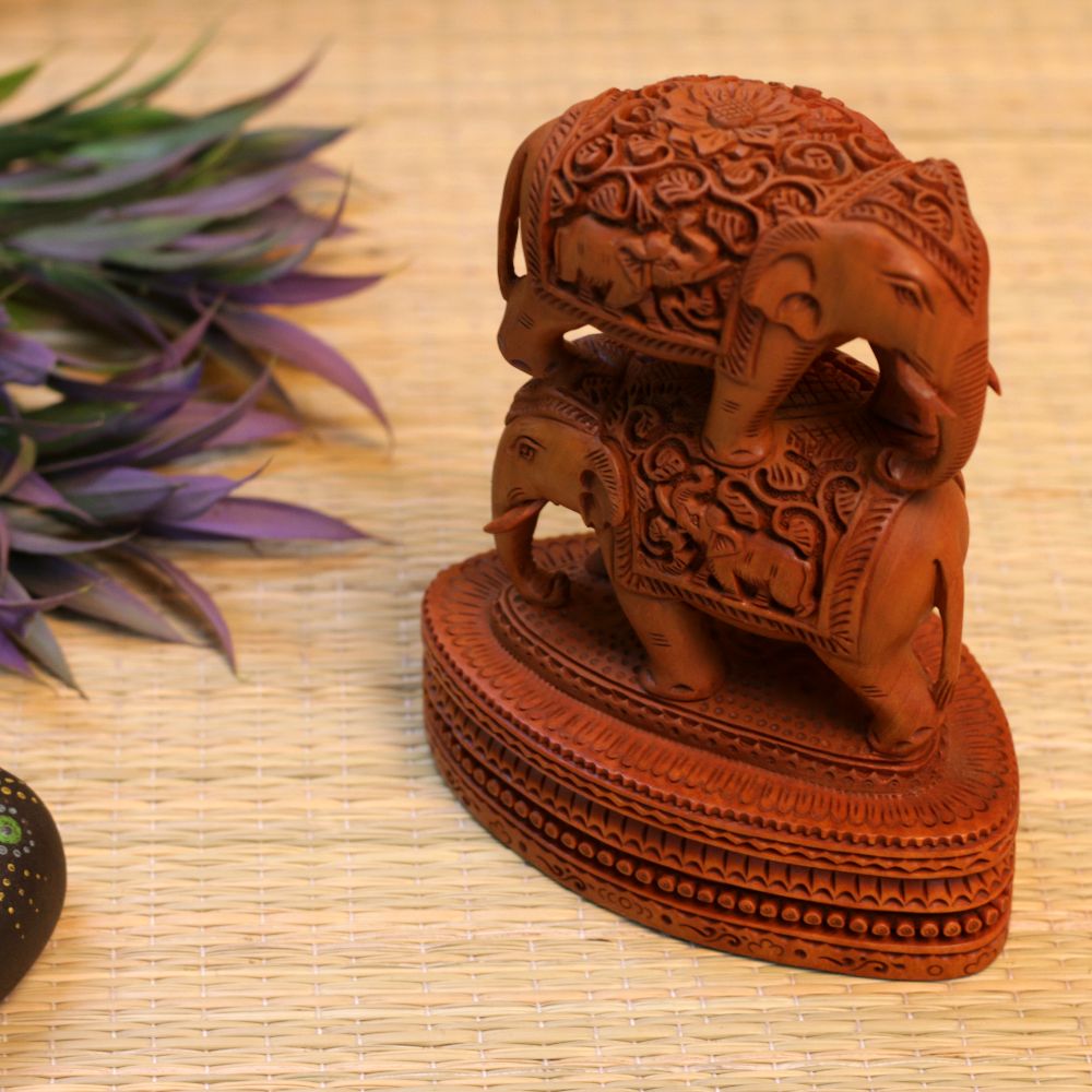 WOODEN CARVED DOUBLE ELEPHANT