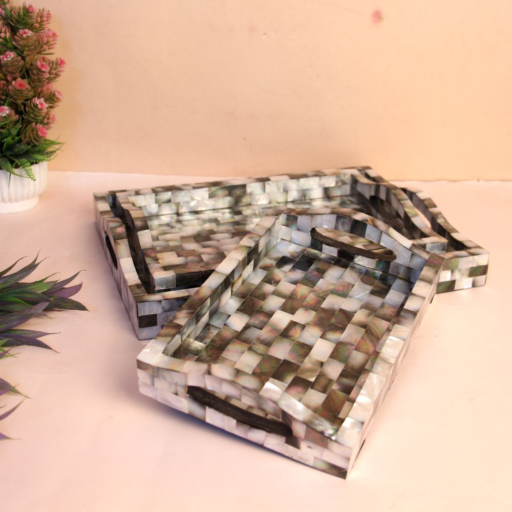 Black Mother Of Pearl Tray Set Of 3
