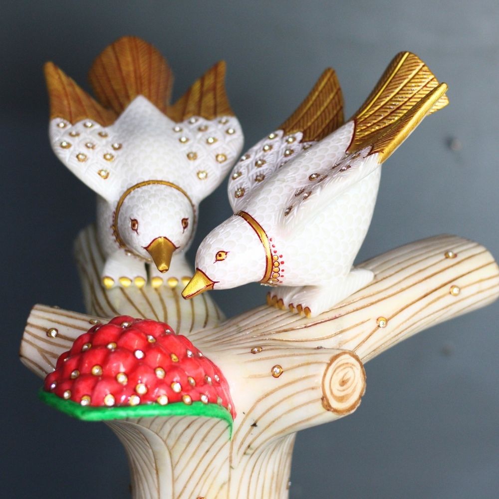 Marble Gold Bird On Tree - 4