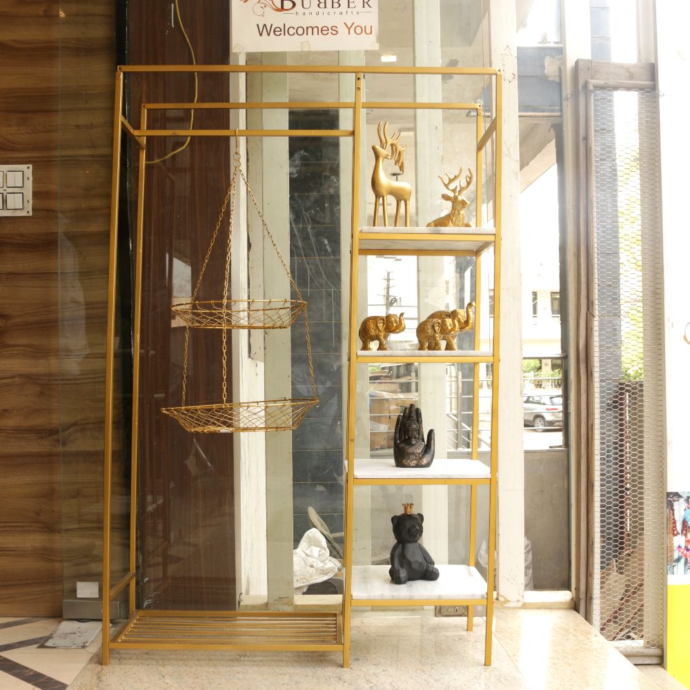 METAL  RACK WITH BASKET AND MARBLE TOP