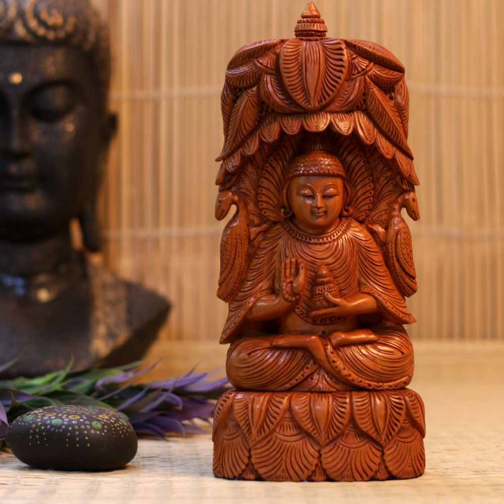 WOODEN SHESHAM BUDHA 11 INCH