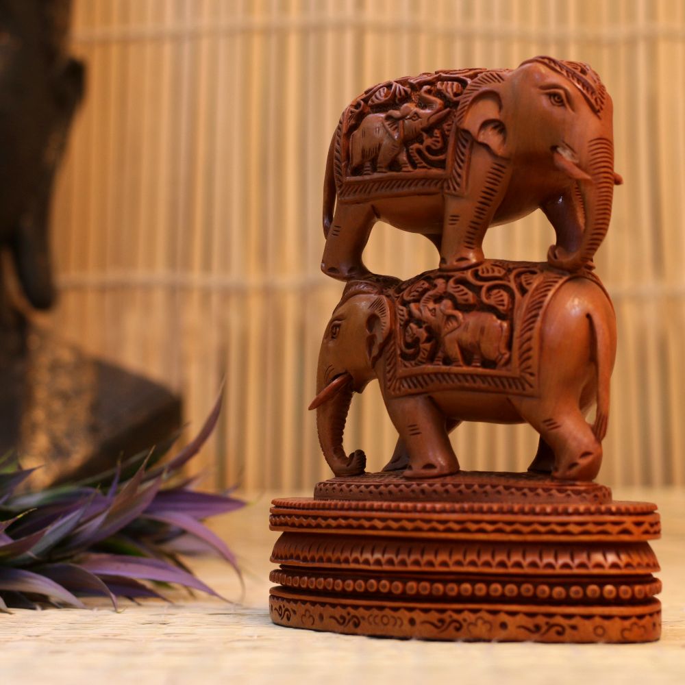 WOODEN CARVED DOUBLE ELEPHANT
