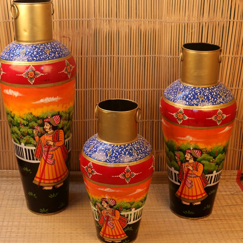 IRON RAJASTHANI PRINTED POT SET OF 3