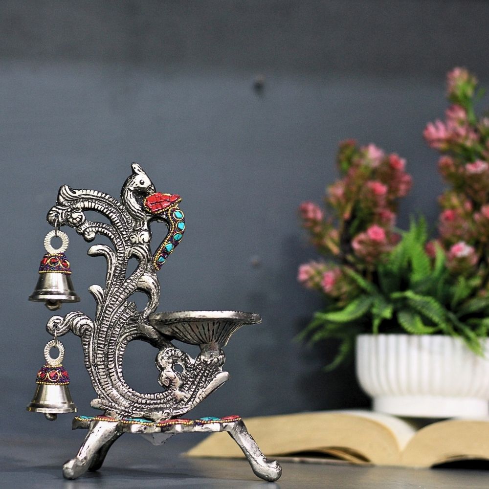 Metal Stone Double Ghanti Diya - 4