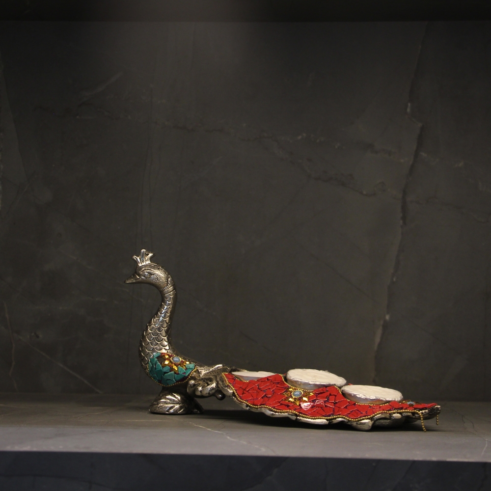 Peacock 3 Candle Stone Work - 5