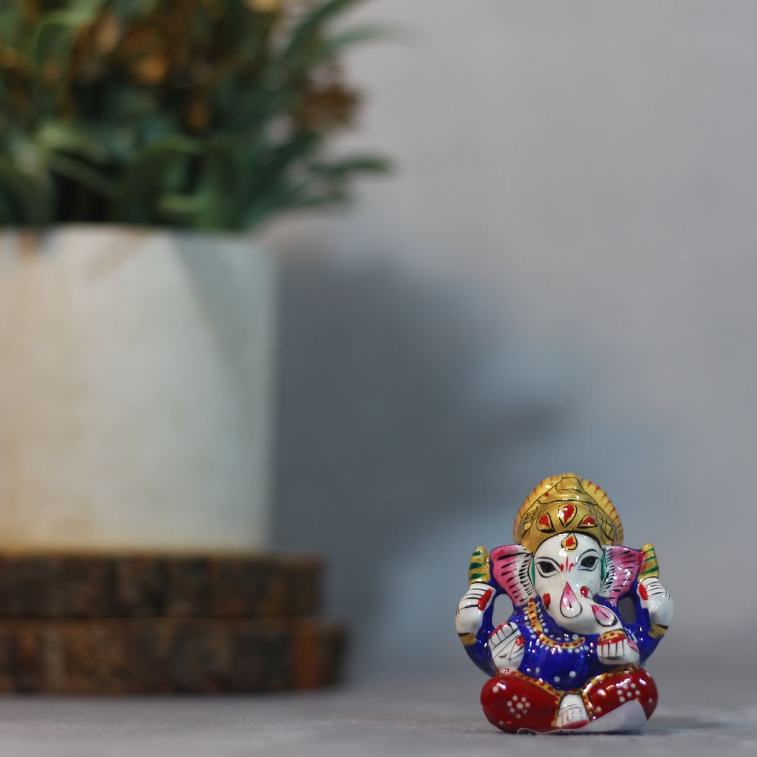 Metal Mukut Ganesh 4 Hath 2'' - 3