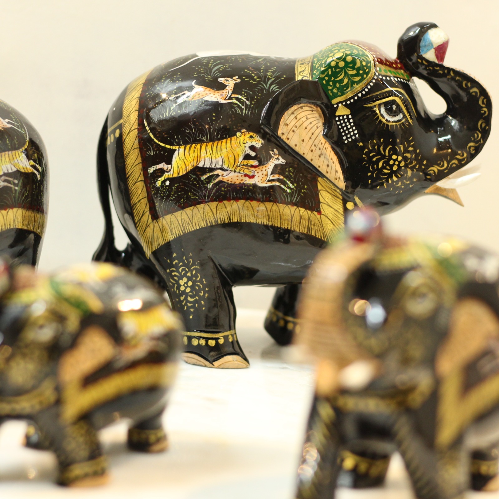 Wooden Painted Elephant S/4