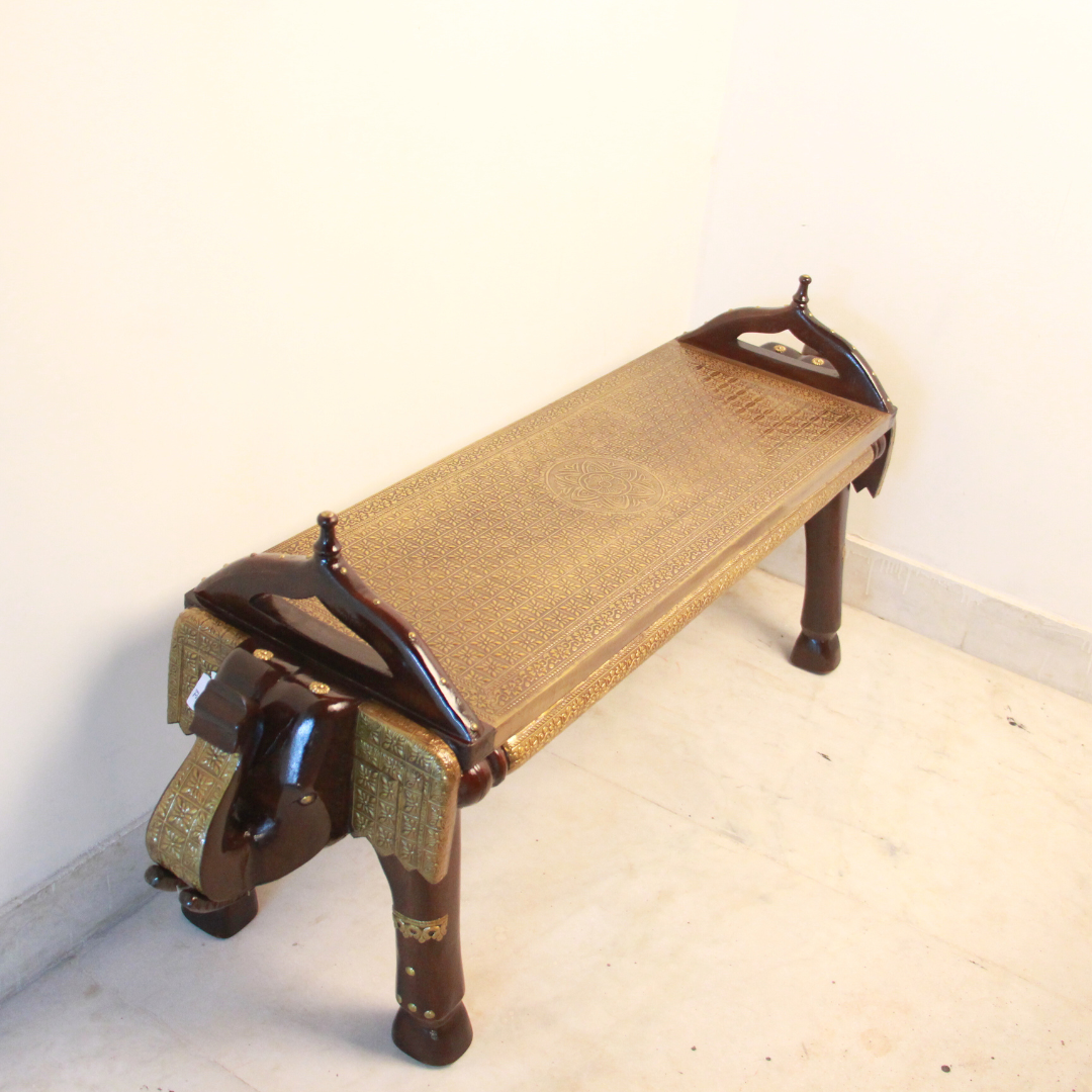 Brass Elephant Bench Big