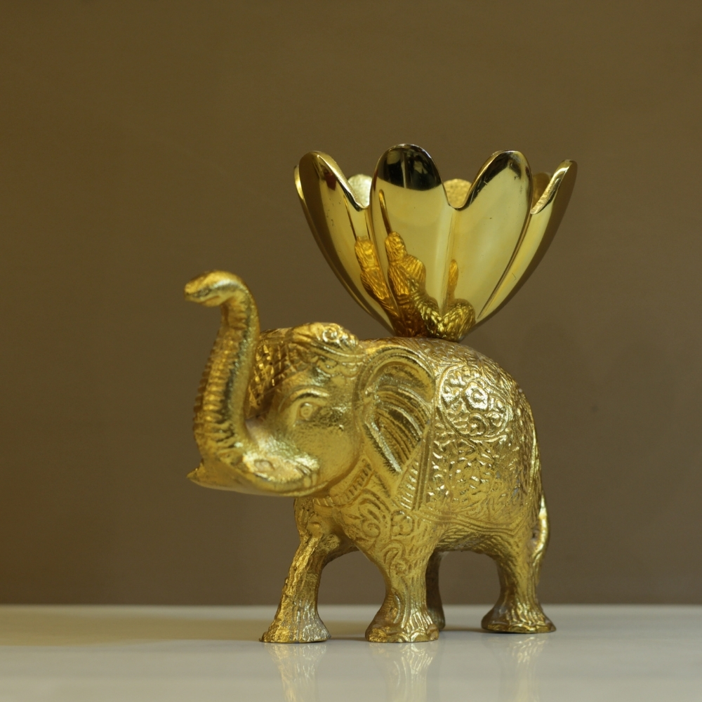 Aluminuim Elephant Bowl Gold Plated
