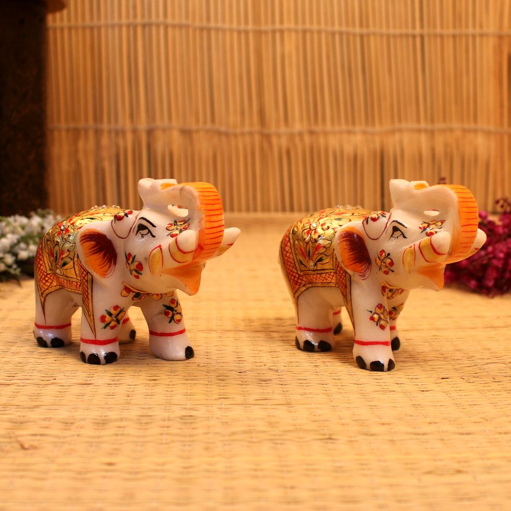 Marble Elephant Pair 4 Inch