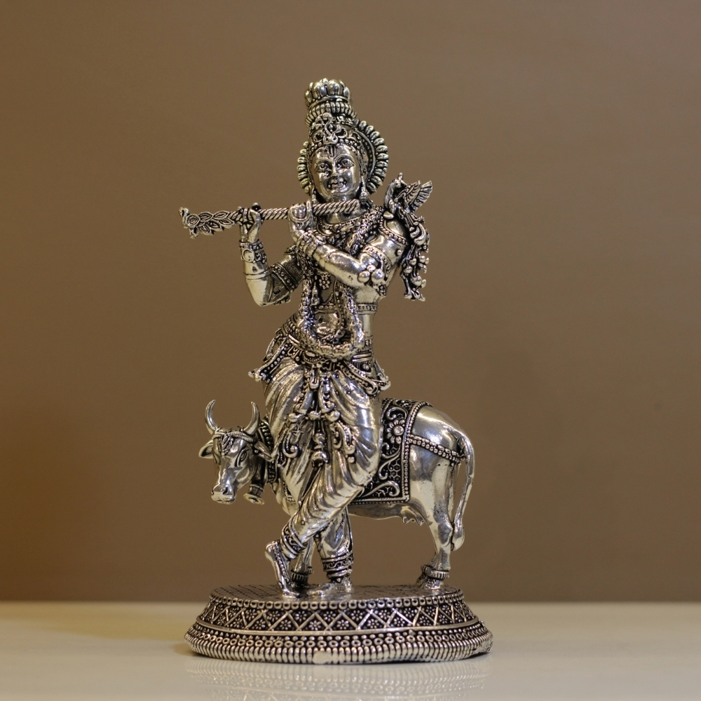 Brass Standing Krishna Cow - 3