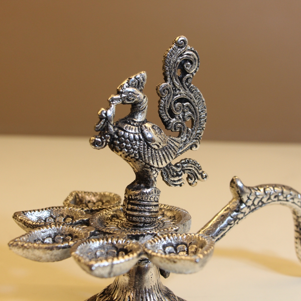 Peacock Handle 5 Diya - 3