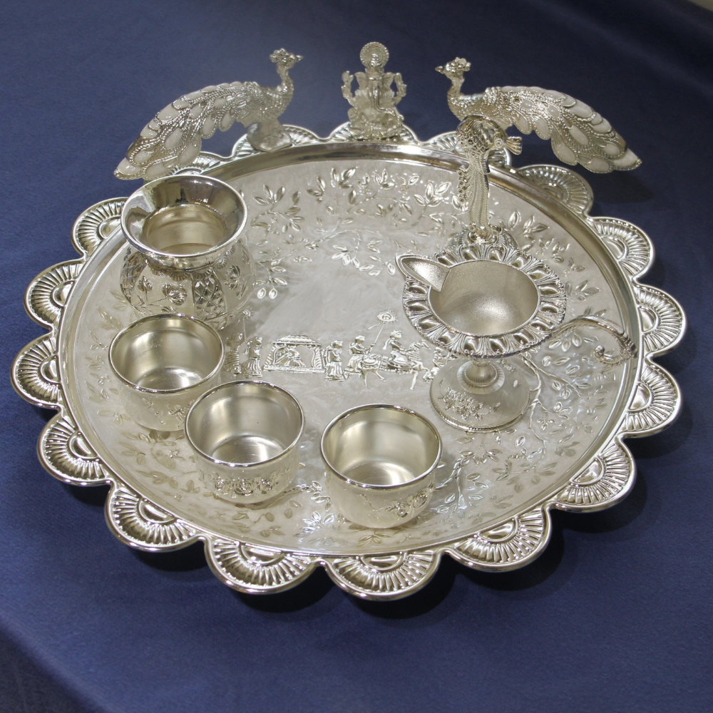 Ganesh Peacock Pooja Thali Set/8 - 6