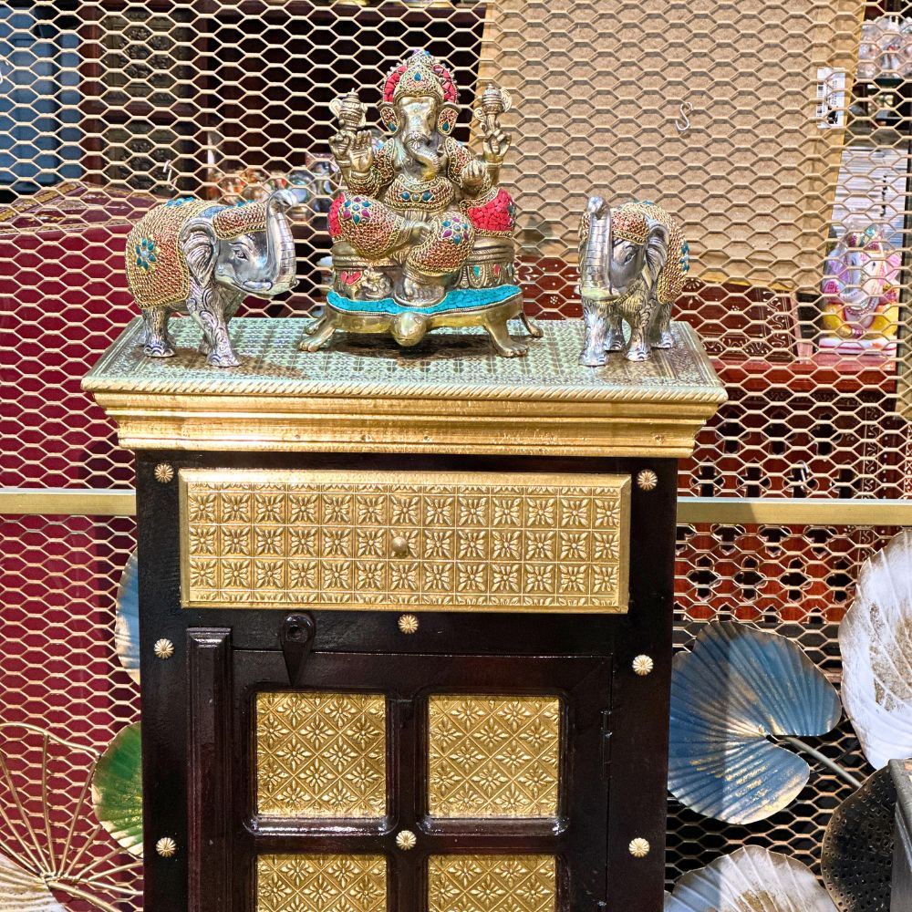 Brass Ganesh Ji , 2 Stone Elephant with Almira