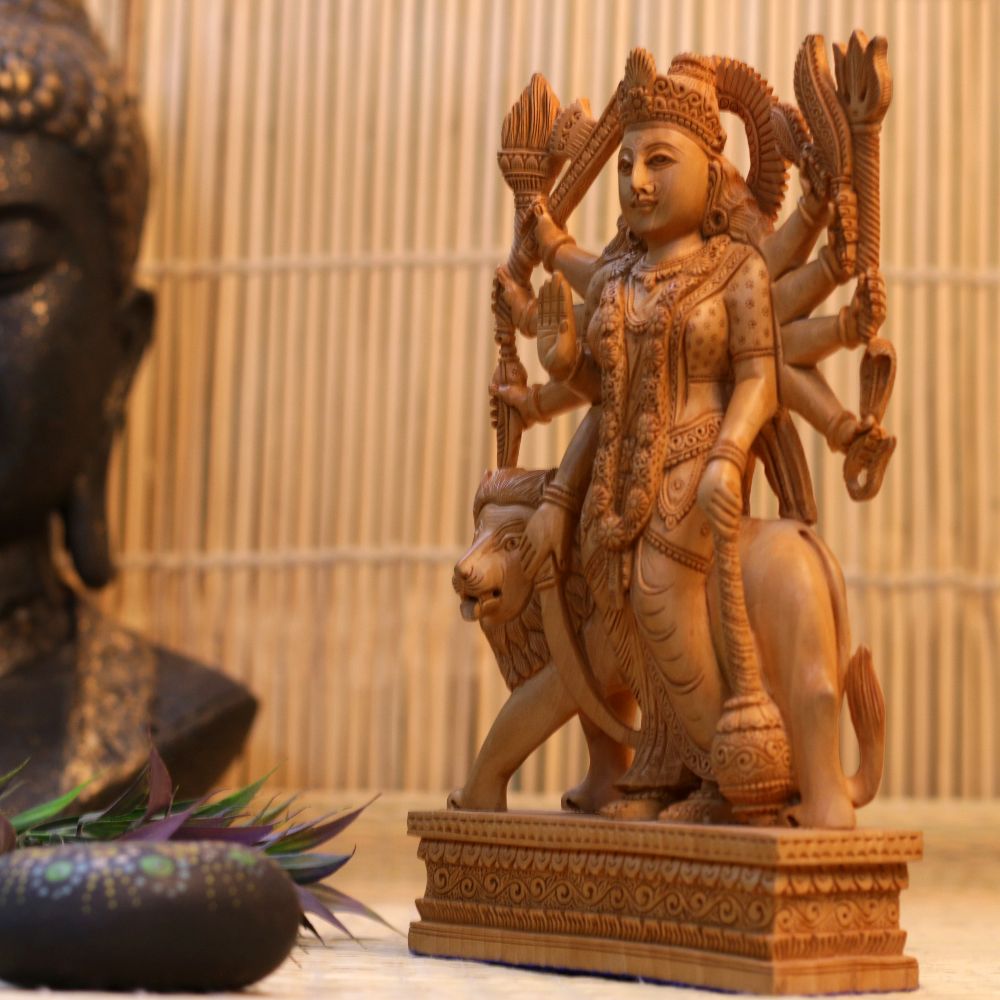 WOODEN DURGA MATA 10 INCH - 4