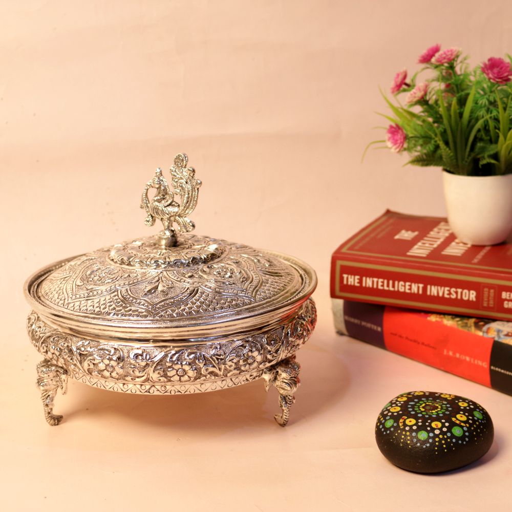 SILVER PLATED CHITAI BOX PEACOCK