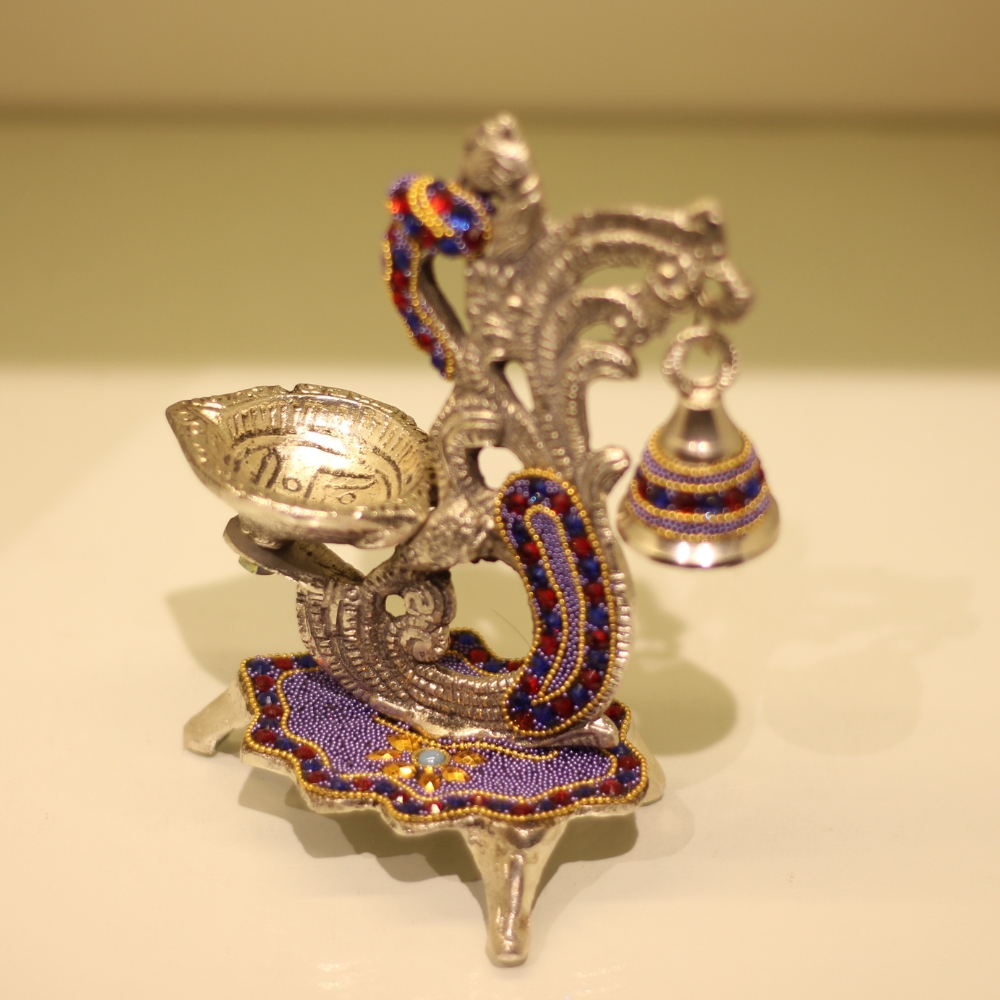 Double Ghanti Diya Purple Work - 5