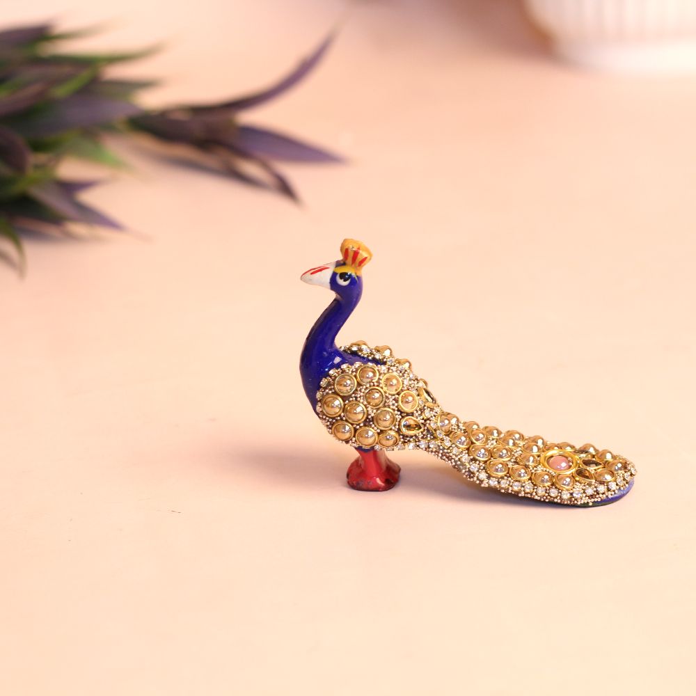 Handcrafted Metal Pearl Studded Long Peacock 2'' - 3