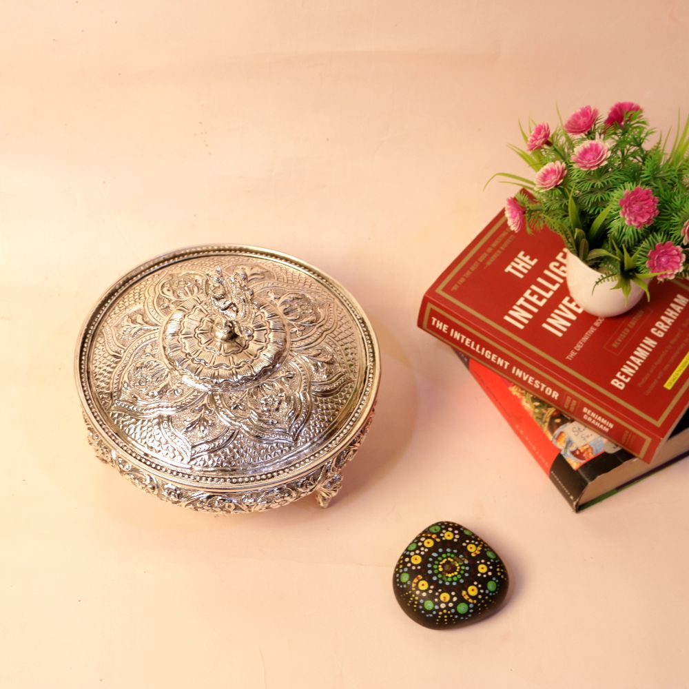 SILVER PLATED CHITAI BOX PEACOCK